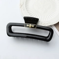 Glossy black large square hair claw clip with golden cross decoration on white background - Glossy Black Gold Cross
