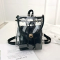 Mochila transparente de PVC para mujer con ribete de cuero negro y bolsa interior de cuerda - Negro