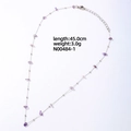 Minimalist stainless steel necklace featuring purple irregular natural stones 45cm length - Purple Crystal