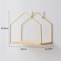 Nordic golden house-shaped wall shelf with wooden base, size 20x16.5x10.5cm - Gold - Small House Shape