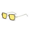Retro thick silver metal square sunglasses with stylish transparent yellow lenses - C10-Silver Frame Yellow Lens