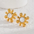 Irregular golden flower stud earrings with white pearl center for a modern fashion look - Beaded Edge Style (JZE848-02)
