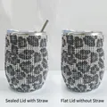 12oz cheetah print rhinestone tumbler with stainless steel straw and lid - Leopard Blue