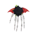 Gothic Halloween hair clip with black rose, white skeleton hand, and red bat wings - Red Bat Black Rose - Vintage Skeleton Hand