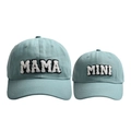 Matching MAMA and MINI baseball cap set in dusty blue cotton fabric with towel embroidery - Mint Green-Parent-Child Set
