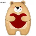 Brown teddy bear balloon holding a red heart for Valentine's Day decor, 44x54cm - Cherished Bear in Hands