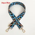 Detail of light blue leopard print bag strap with golden metal hooks and adjustable buckle - Silver Hook / Aqua