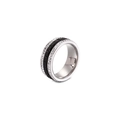 Silver and black stainless steel band ring with pave-set white crystals on edges - US 6 / Black