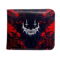 Short leather wallet with red splatter finish and white skull devil face print - Evil Monster Style