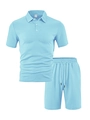 Completo casual da uomo blu cielo con polo in maglia a nido d'ape e pantaloncini - Azzurro