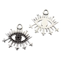 Vintage silver Eye of Horus alloy pendant charm showing front and back details - Evil Eye Sunburst(A4-152)
