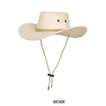 Chapeau de cowboy beige style western avec corde tressée dorée et cordon réglable - Taille Unique (54-58cm) / Beige