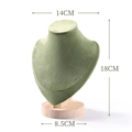 Light green velvet necklace display bust with wooden base, height 18cm, width 14cm - Fruit Green Small