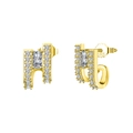925 sterling silver gold plated earrings with geometric H design and clear cubic zirconia - Gold Letter H Rhinestone Studs (SE383-14K)