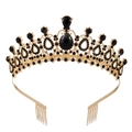 Vintage gold bridal tiara featuring black crystals and gothic hollowed patterns - With Combs / Gold - Black Zirconia