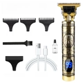 Golden electric hair clipper set with Buddha relief carving and LED power display screen - Buddha Engraved with LED Display - Metal Body