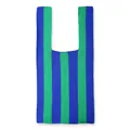 Summer knit tote bag with blue and green vertical stripes in vest shape style - Green and Blue Stripes