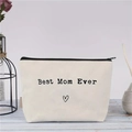 Vue détaillée de la trousse de maquillage en toile imprimée Best Mom Ever sur bois - Texte Best Mom Ever (jiayingljb02)