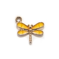 Golden dragonfly charm with yellow glitter enamel wings for bracelets and necklaces - Pearly Yellow Gold Plated