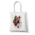 White Christmas canvas tote bag featuring stylish female illustration and holiday tree - C7 Christmas Lady Illustration
