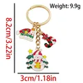Christmas snowman and tree keychain with size and weight measurements in golden finish - ER1774-Candy Gift Snowman Santa Hat Keychain