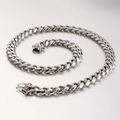 Classic silver stainless steel Cuban link necklace with a polished hip-hop style finish - Steel