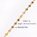 Detail shot of a gold necklace with multi-color zircons showing size and weight specs - Heavy Multicolor Round Gemstone (Style 7)