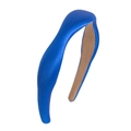 Padded solid blue satin headband with premium brown velvet lining for women - Satin Blue