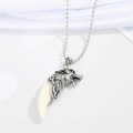 Punk wolfstand hanger ketting voor heren met zilveren kralenketting in retrostijl - Open-mond Wolfskop Witte Tand