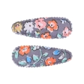 Lot de deux barrettes à cheveux en tissu à fleurs roses et jaunes sur fond gris - Barrette Fleurie Pastorale (Lot de 2) / Floral Gris