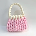 Handmade chunky knit bag in pink and cream colors with a soft braided texture - Pink + Milky White