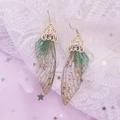 S925 silver butterfly wing earrings with gradient green resin and gold foil details - New Style Green-Gold Foil