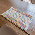 Bohemian colorful woven table runner with geometric diamond patterns and white tassels - Gradient Multicolor