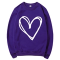 Damen Sweatshirt in Lila mit langen Ärmeln und weißem handgezeichnetem Herzmuster - Lila