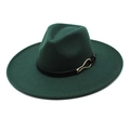 Dark green wide brim wool fedora hat with black leather band and gold buckle detail - M (56-58cm) / Dark Green