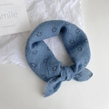 Blue denim style baby triangle scarf with a smile face print on white background - 45cmx45cm / Blue
