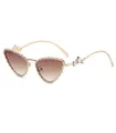 Cat eye sunglasses with gold metal frame, rhinestones, and star temple detail - Gold Frame Gradient Tea