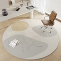 Modern round chair mat with beige and grey geometric patterns and botanical line art - Circle Fleece-Hidden Bamboo