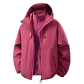 3-in-1 wasserdichte Jacke in Rosarot mit lila Fleecefutter und Kapuze für Paare - M / Erdbeerrot