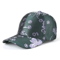 Casquette de baseball vert foncé avec motif jacquard floral violet et visière courbée - Réglable / Vert