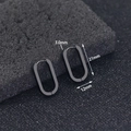 Sleek black stainless steel oval hoop earrings with matte finish and size labels - Long U-Shape 21mm Black