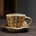 Japanese retro ceramic coffee cup and saucer set with mottled brown and beige glaze - 239 (short Version) Lotus Leaf Coffee Cup And Saucer Set 120ml / Universal