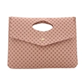 Pink envelope clutch bag with dark floral pattern and oval cutout handle variant - Pink