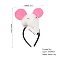 Cute plush white mouse cartoon headband for kids with pink ears and dimensions markers - 3D Mouse - White
