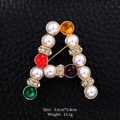 Elegant gold letter A brooch with pearls and colorful beads on black leather background - Pearl Letter A Style (XD11181)