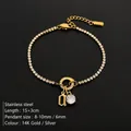 Stainless steel rhinestone bracelet with gothic letter D and sparkling crystal pendant - Gold / Letter A
