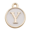 White enamel letter Y pendant with gold trim for DIY bracelets and necklaces - 1 Piece (12x14mm) / White - Letter Y