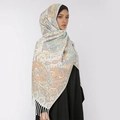 Warm pashmina shawl with colorful paisley pattern and elegant fringe trim for women - Multi-color Ethnic (T492-07)