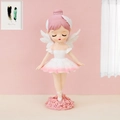 Pink ballet girl resin figurine with white wings on a floral base for room decor - 5B Pink Hair Standing Large Ballet Girl