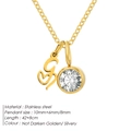 Gold stainless steel necklace with letter G and crystal birthstone pendant charm - Letter G / Gold